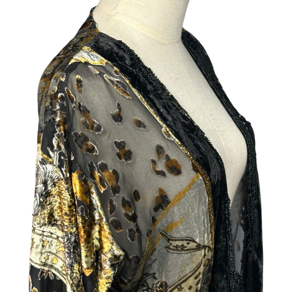 Jayley‎ Silk Blend Velvet Fringe Kimono Boho Festival Celestial Whimsigoth S-L - Picture 11 of 15